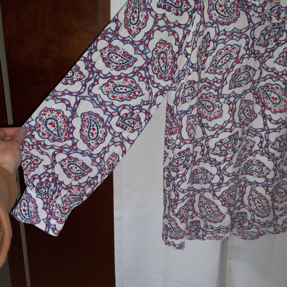 Talbots XL Peasant Top Paisley Ruffle Neck Red White Blue - Picture 6 of 11